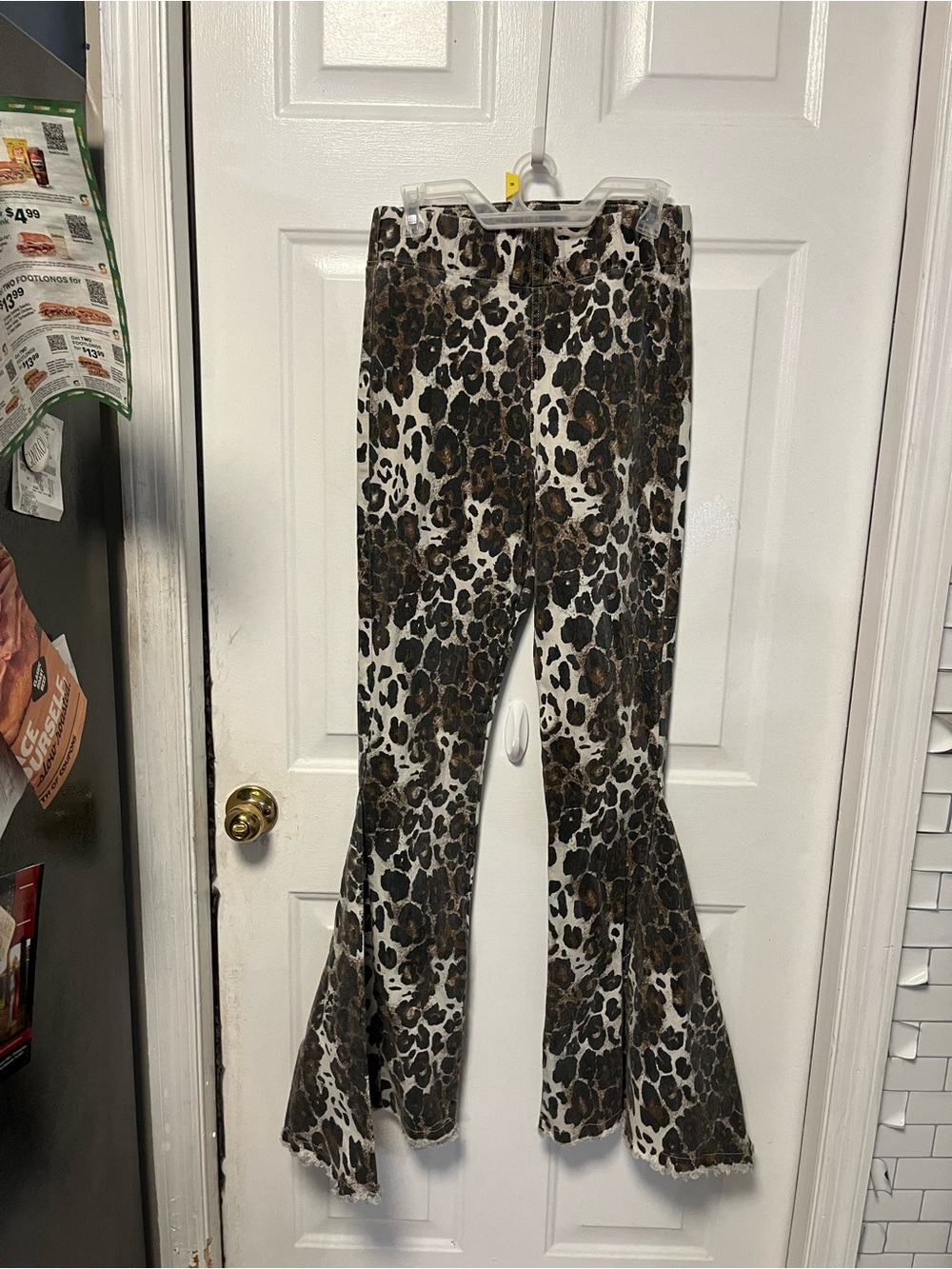 L&B Lucky & Blessed Leopard Print Flare Pants in Brown and Black size medium